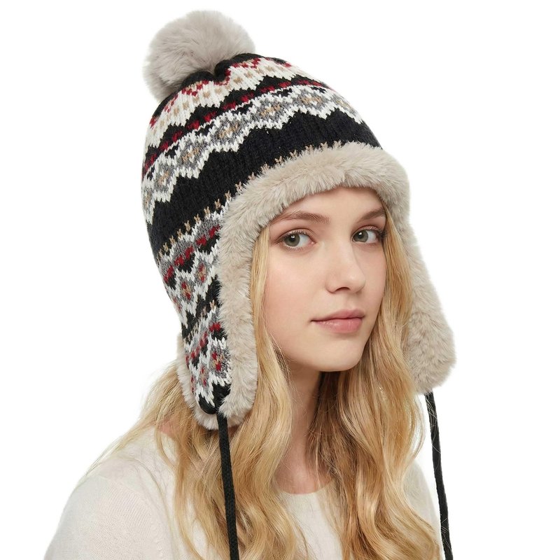 Kejea Knit Beanie Hat Winter Ear Flaps Women Black Ushanka Trapper Hats Skull Ski Cap Men (US, Numeric, 6 3/4, 7 1/2, Black)