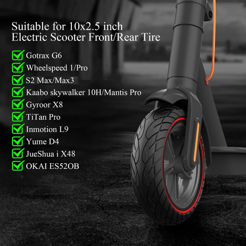 Cooryda 60/70-6.5 Scooter Tire, 10x2.50 Solid Scooter Tire 10 inch Electric Rubber Tubeless Scooter Wheels for Ninebot G30 Max/G30D 10x2.5 Front or Rear Replacement Solid Tires 2pc Red