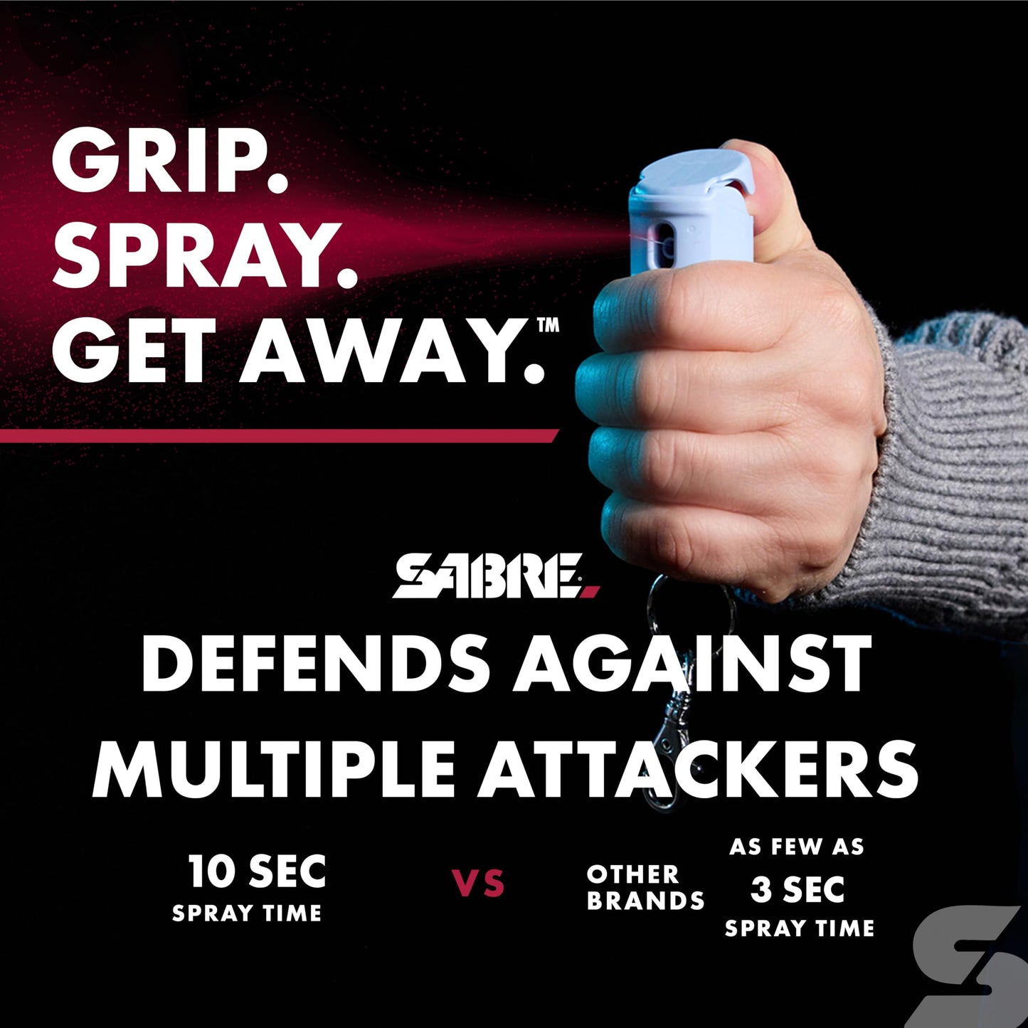 SABRE Pepper Spray for Self Defense, Fast Flip Top, Maximum Police Strength OC Spray, Key Ring for Easy Carry, Fast Access, Finger Grip for Accurate Fast Aim, Secure, Easy to Use, 0.54 fl oz