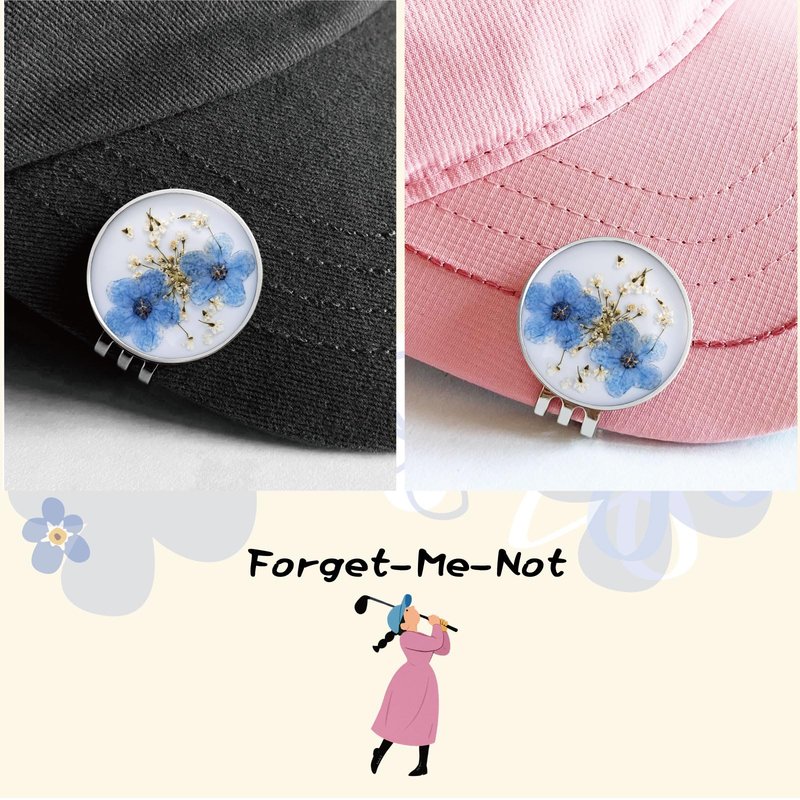 E TRUEE Golf Ball Marker hat Clip with Ball Marker, Handmade Pressed Flower Golf Marker, Golf Gifts, Golf Accessories for Women