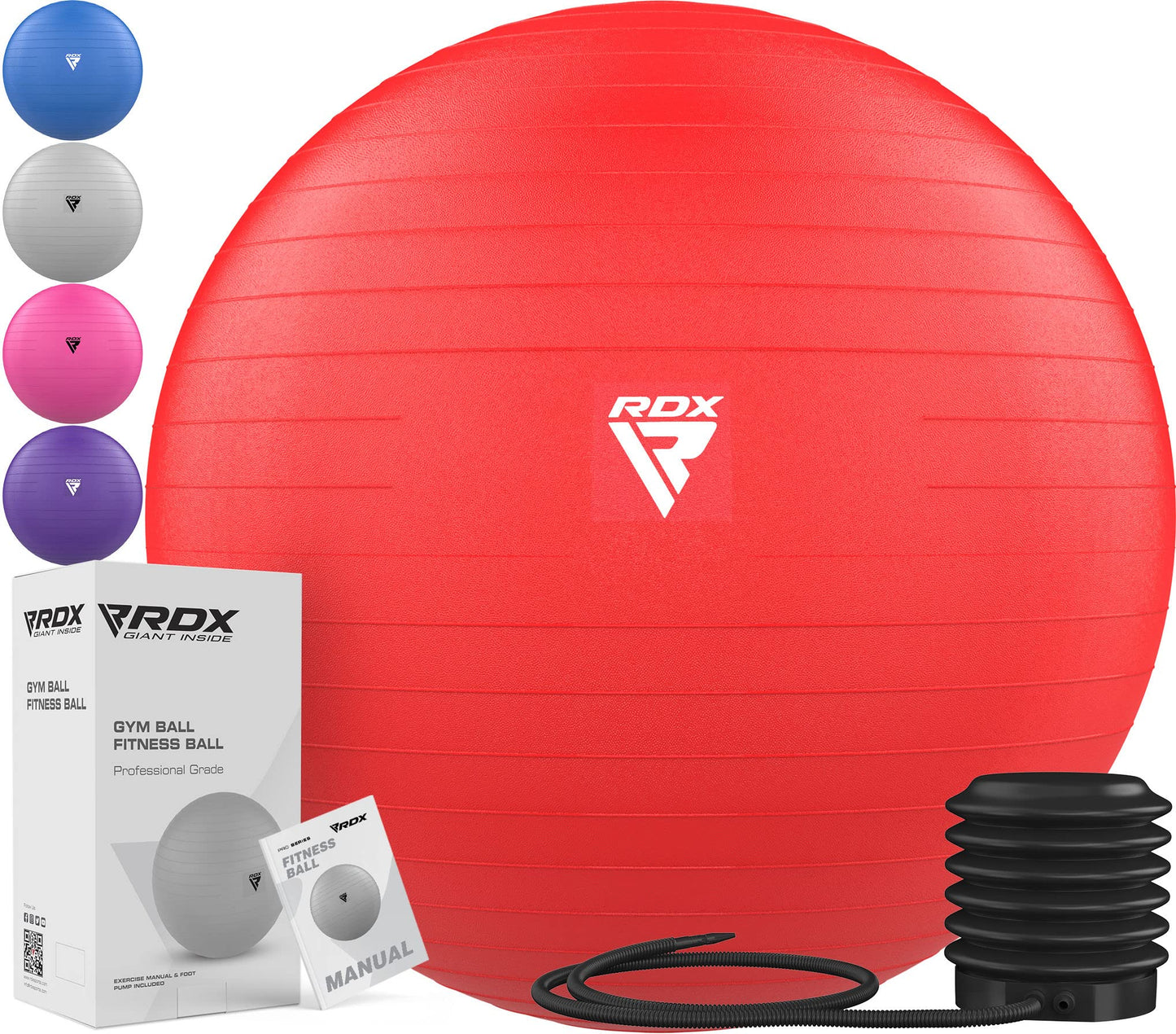 RDX Exercise Ball Anti-Burst Extra Thick PVC Material, Soft Swiss Balance Ball with Quick Pump for Yoga Pilates Stretching Fitness Birthing Pregnancy Office Home Gym Workout Training, Supports 250kgs