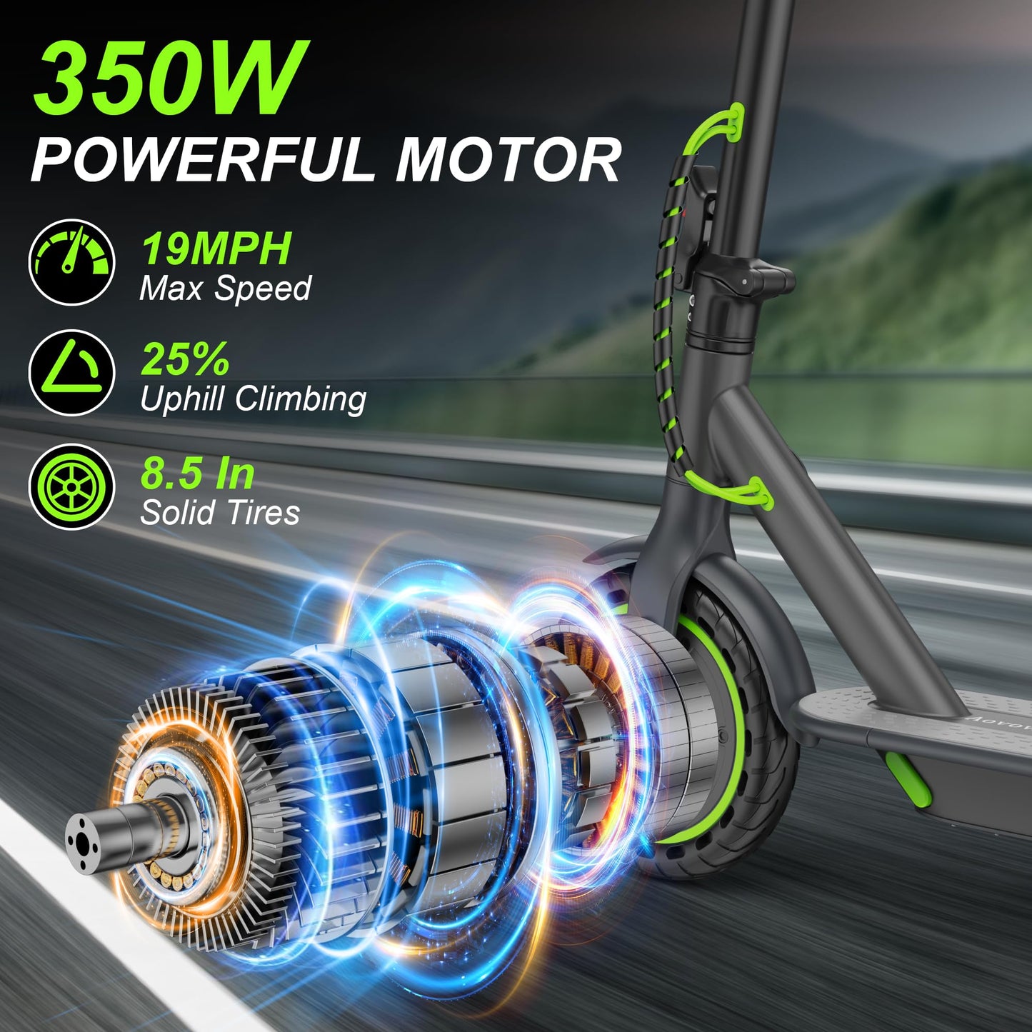 Aovowheel Electric Scooter for Adults, Folding E Scooter with 250W-500W Motor 16-24 Mph Top Speed, Max 15-60Miles Long Range,6.5''/8.5''/10''/14'' Solid Tires Commuting Scooters, Dual Brakes