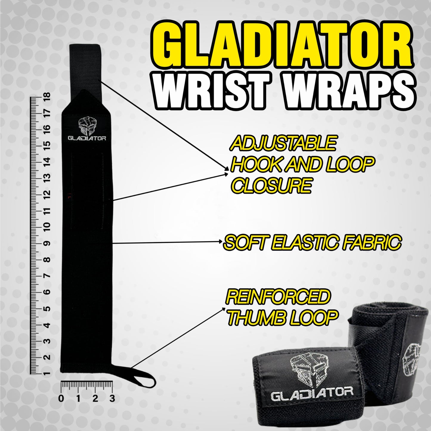 Gladiator | Wrist Wraps for Weightlifting | 18 Inch Weight Lifting Wrist Straps for Men & Women