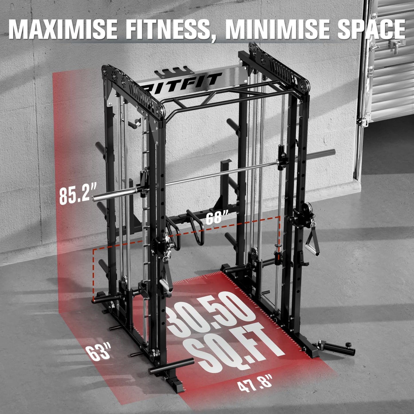 RitFit M1 Pro Smith Machine with Cable Crossover System, Multi-Function Squat Rack Power Cage for Home Gym, Power Rack and Packages Black