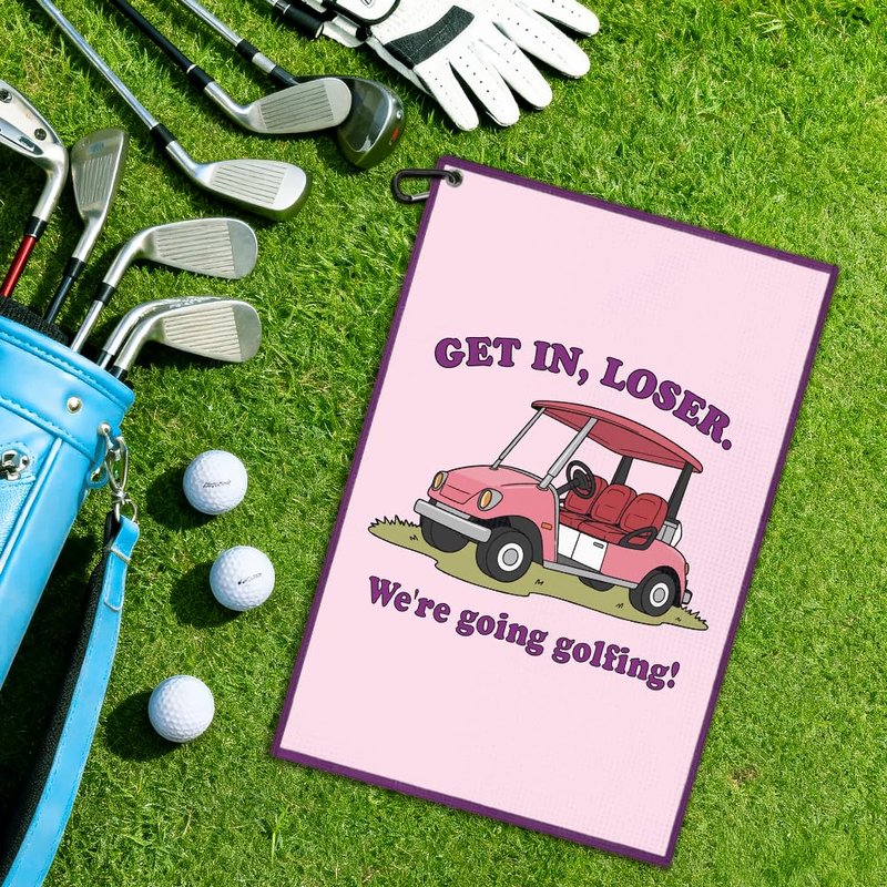 Juoqg We're Going Golfing Purple Golf Towel, Fun Retro Golf Bag Towel With Clip, Golfing Accessories for Women, Golfers Gifts for Fan Daughter Golfer Mom Grandma, Birthday Gifts for Sport Lover Sister