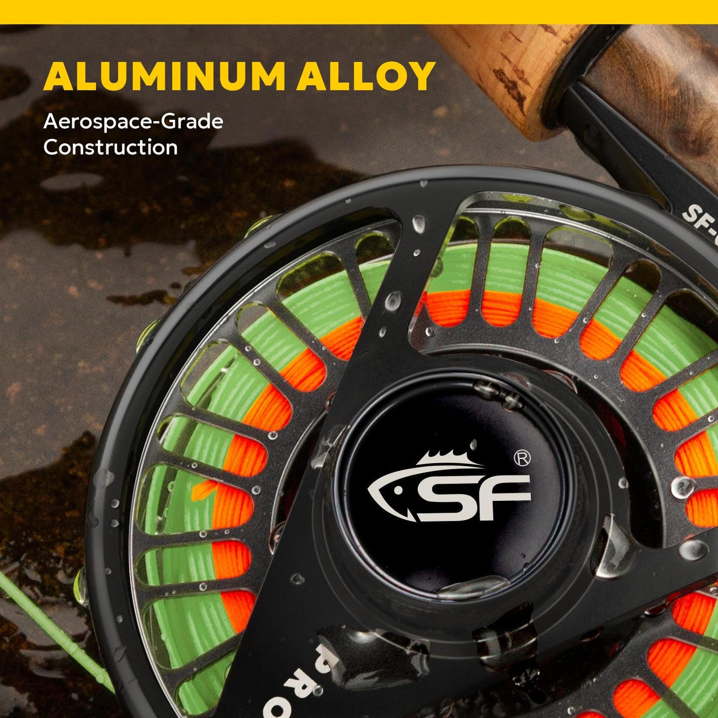 SF SF-003 Pro Fly Fishing Reel for Freshwater - CNC Machined, Mid Arbor Design, Smooth Drag System, Lightweight Aluminum Body - 5/6wt, Gunmetal Gray & Black,Pre-Loaded Fluorescent Yellow Fly Line Kit