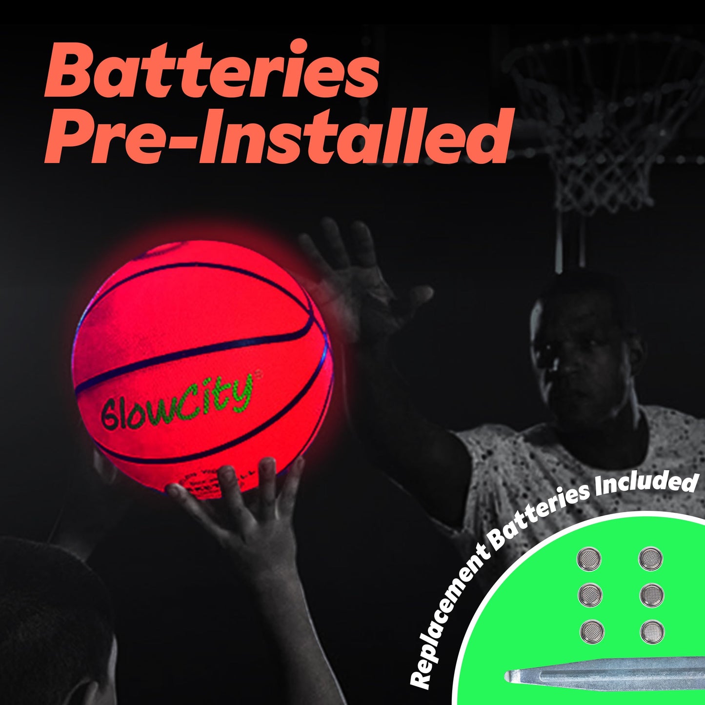 GlowCity Glow in The Dark Basketball - Size 7 Light Up Ball for Teen Boys Gifts, Adults - Red Glow for Outdoor Games - Sports Birthday Gift Ideas for Boys Ages 12 13 14 15 Basketball Gear Accessories