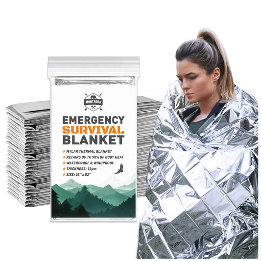 Monterra Emergency Blankets for Survival, 8 Pack, Mylar Foil Blankets, Thermal Space Blanket, Car Supplies, Camping Accessories, Hiking, Outdoor Gear and Equipment, Bug Out Bag.