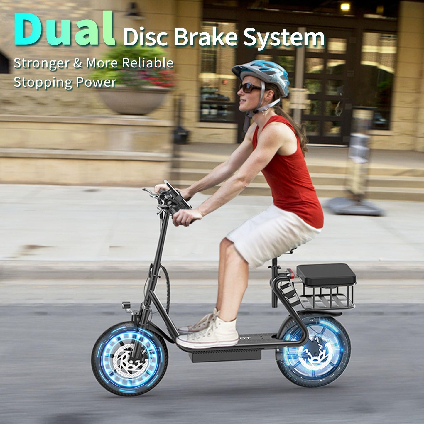 Maxshot Electric Scooter, 8.5" /10" /14" Tire, 16/19/22 Mph Top Speed, 12/16/21/27/28/49/50 Miles Long Range, Folding Escooter for Adults and Kids with Seat Bag, Dual Braking, Dual Suspension, App