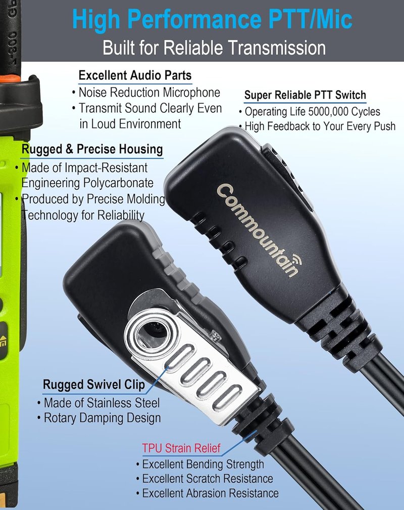 Motorola Walkie Talkie Earpiece - PTT/Mic Acoustic Tube Headset | 2-Pin for CLS1410, DTR550, RMU2040
