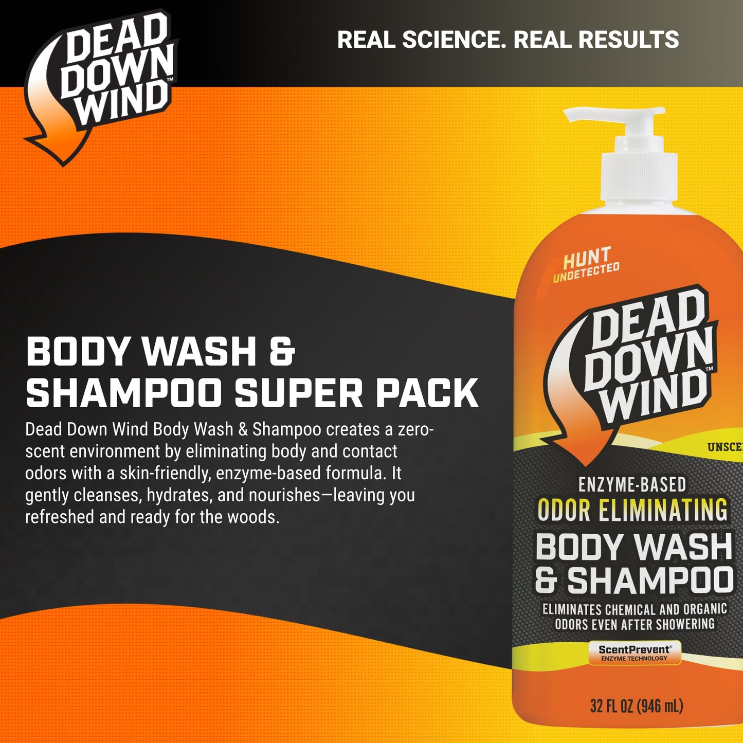 DEAD DOWN WIND Body & Hair Soap Pump Top | 32 oz Bottle | 2 Pack (64 oz.) | Unscented | Sensitive Skin Body Wash & Body Soap, Hunting Accessories