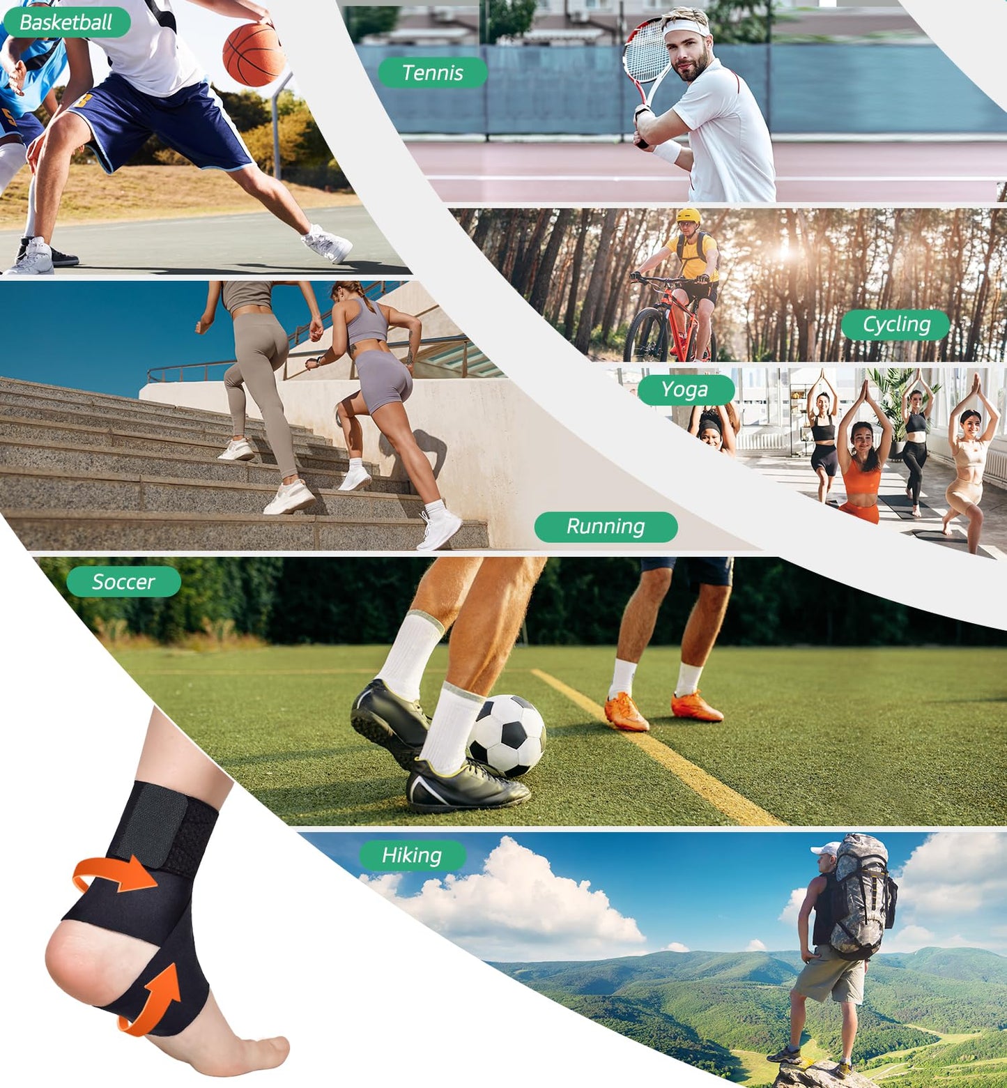 HiRui Ultrathin High-Elastic Ankle Wraps Ankle Brace for Men Women Kids, Adjustable Ankle Straps for Running, Football, Basketball, Sprains, Arthritis, Plantar Fasciitis (Black, Medium (Pack of 2))