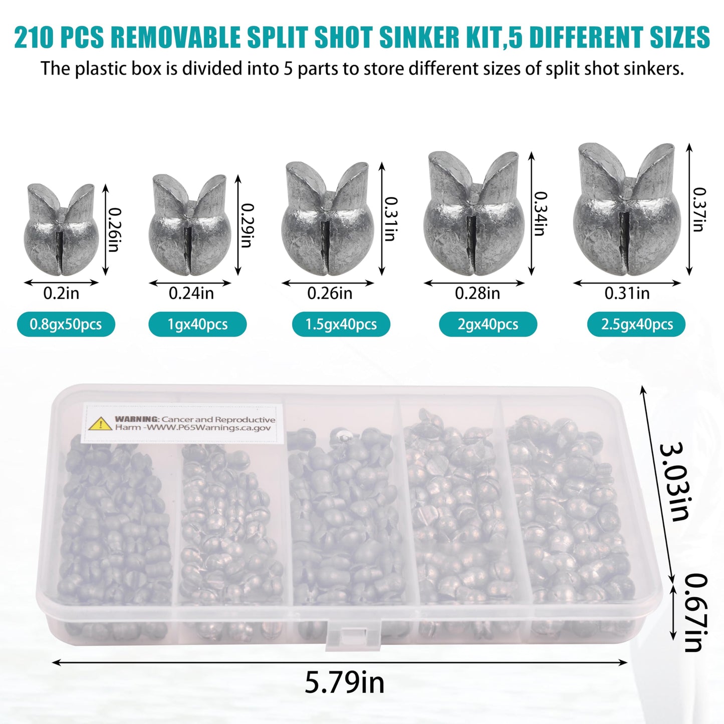 Split Shot Fishing Weights Kit, 180/210pcs Removable Round Fishing Weights Sinkers Clip On Shot Weights Fly Fishing Line Sinkers Fishing Sinkers for Freshwater Saltwater
