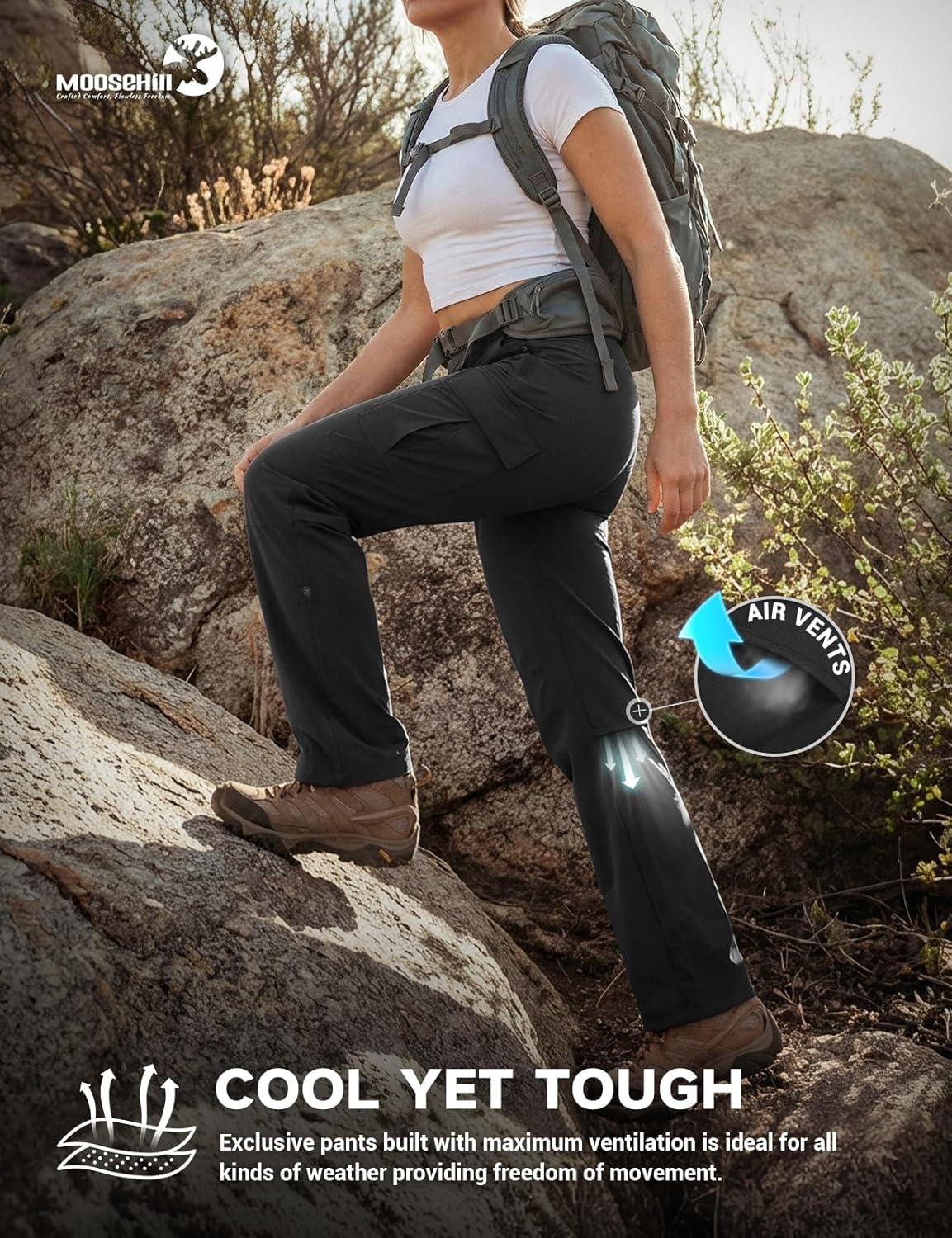 Women's Hiking Pants - Lightweight Quick Dry Water Resistant Cargo Travel Pants | All Seasons, Summer Use