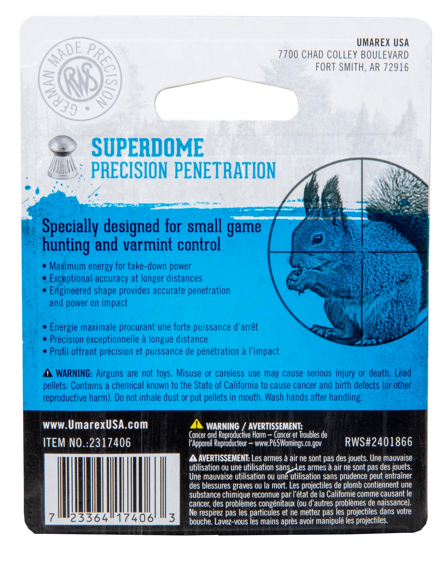 Umarex RWS Superdome Field Line Pellet Gun Pellets.177 Caliber, 8.3 Grains, 300 Count, Grey