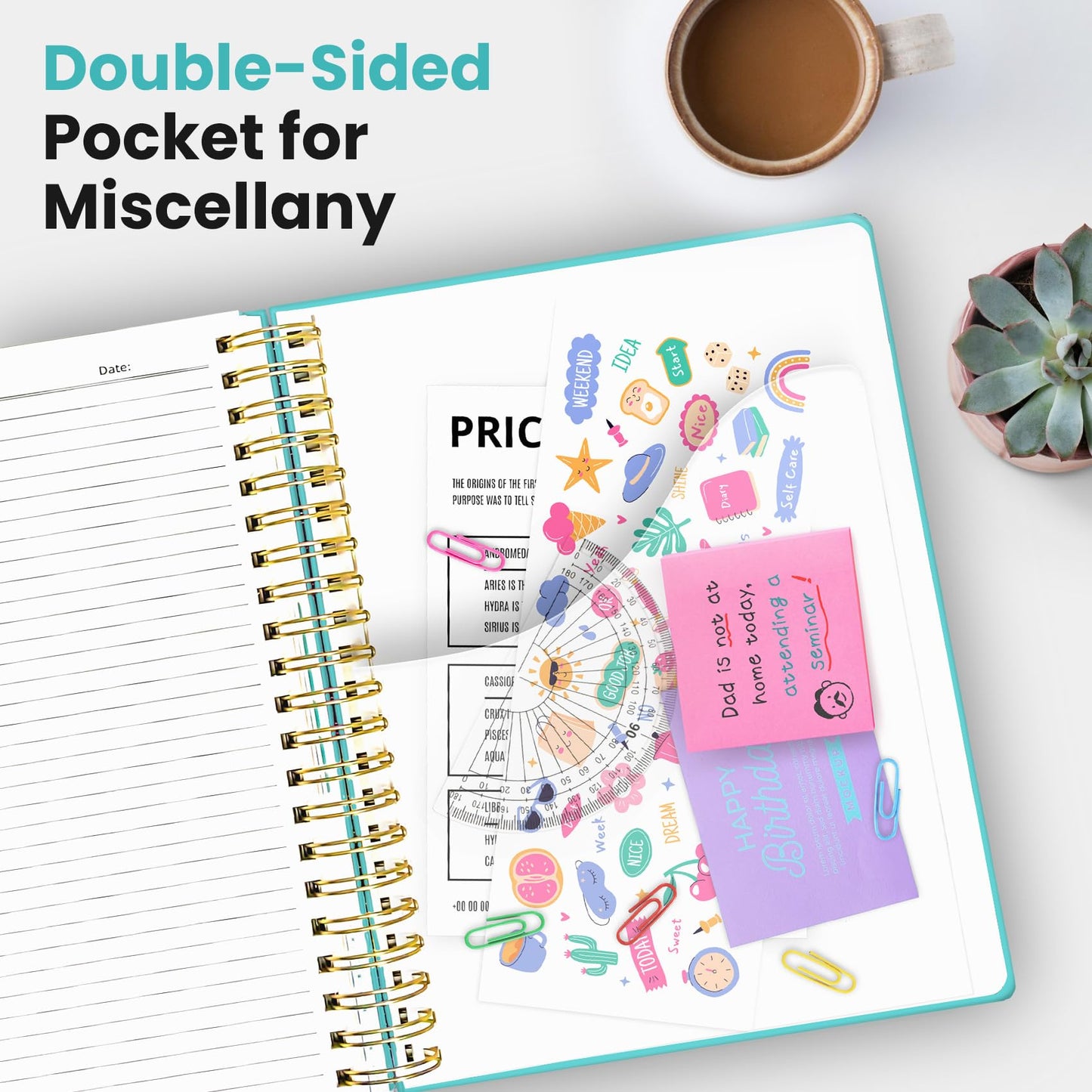 Hardcover Spiral Journal Notebooks for Work With Removable Dividers & Tabs, 8.5"x11" 5 Subject Notebook for Note Taking & Organizer, A4 College Ruled Lined Journal for Women & Writing, Aquamarine, 280 Pages