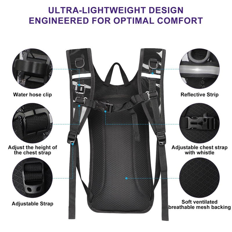 CTSAYCTL Hydration Backpack,Water Backpack with 2L Water Bladder,Festival Essential-Rave Hydration Pack,Lightweight Insulation Hydropack for Outdoor,Hiking,Running,Biking,Music Festival for Men Women