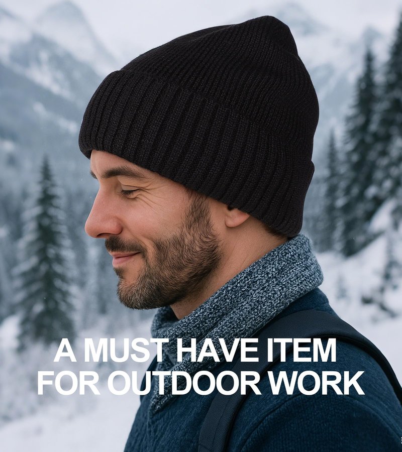 ZTL Oversize M/L/XL/XXL Beanie Hats for Men 30% Merino Wool Knit Hat, Winter Hats for Women Thick Warm Lined Cold Weather Skull Cap(Black,XXL)