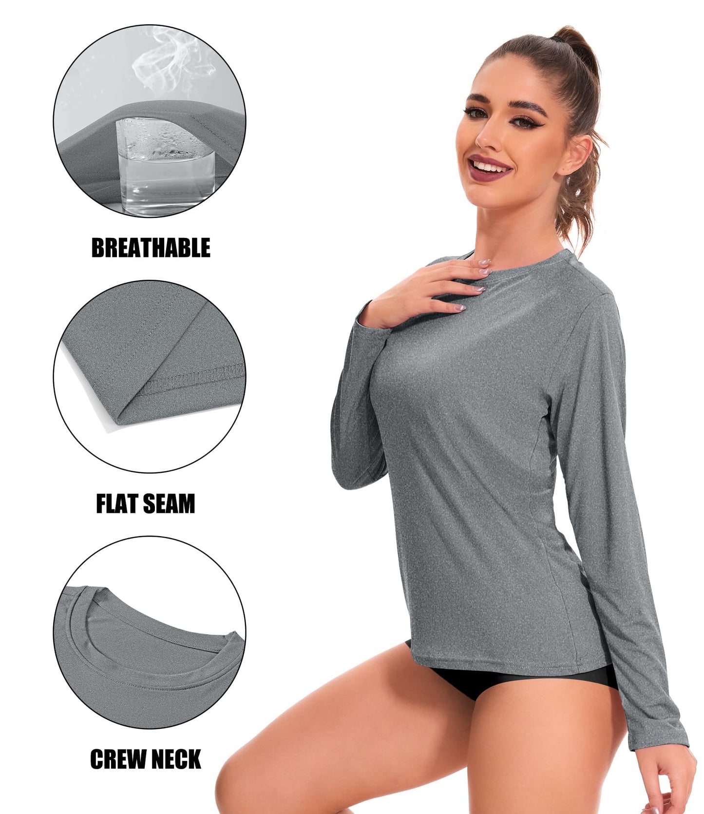 Kinglaman 6 Pack Women Workout Tops Gym Shirts Dry Fit UPF 50+ Athletic Tee