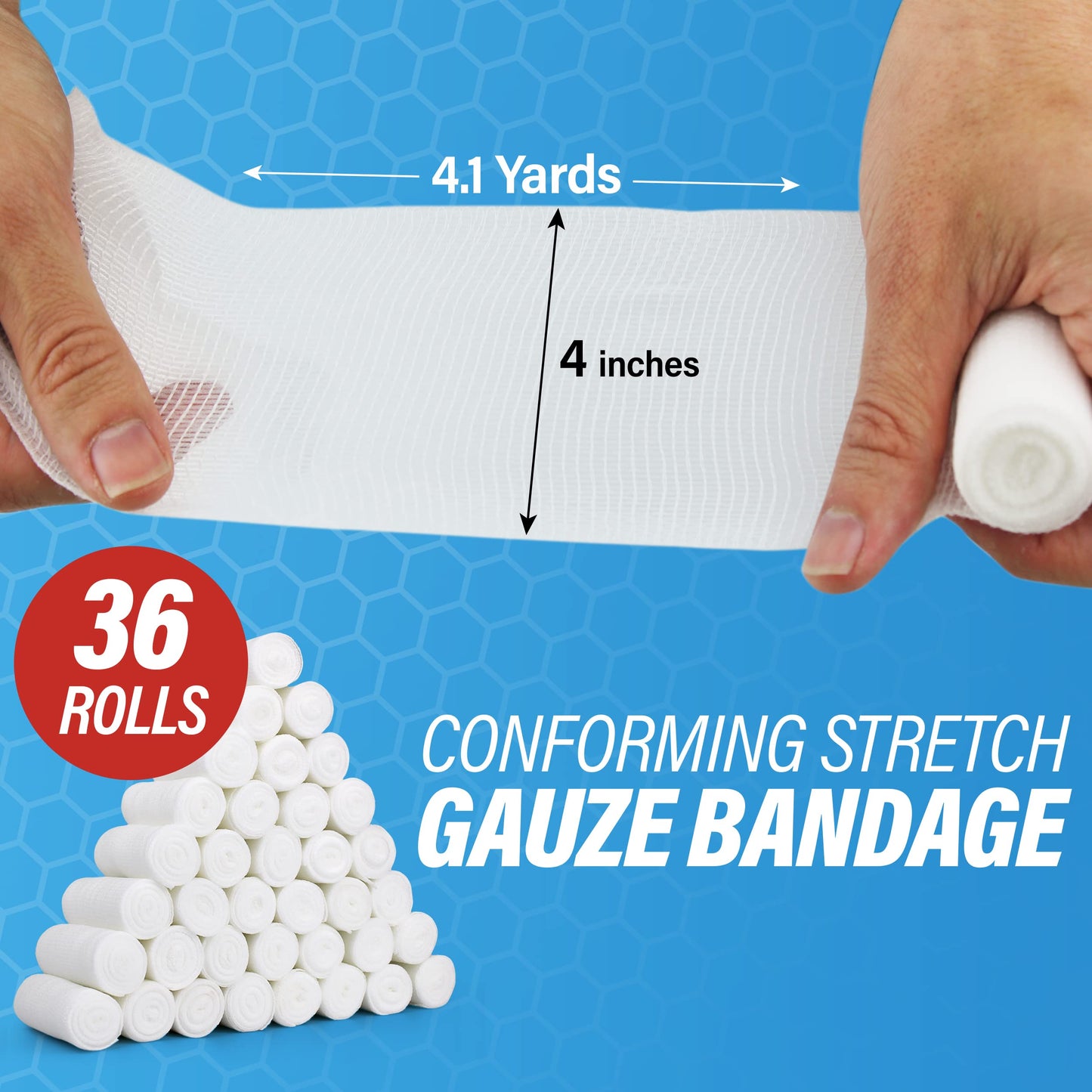 AFFORDTEX Gauze Bandages – 36 Rolls - Premium First Aid Supplies for Safe Adventuring – Flexible, Stretchable, and Breathable Gauze Rolls – 4” x 4.1 Yards Bandage Wrap for Wound Dressing