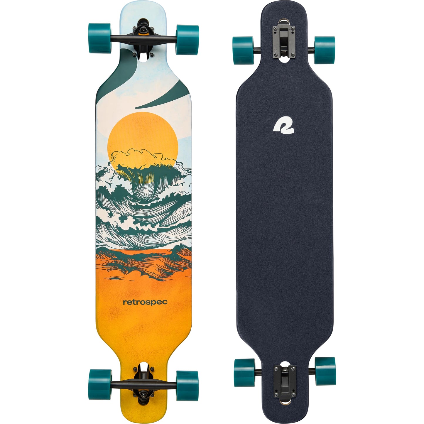 Retrospec Rift Drop-Through Longboard Skateboard - 41in x 9.5in Canadian Maple Deck with ABEC-7 Bearings, 70mm PU Wheels & Reverse Kingpin Trucks for Cruising & Downhill