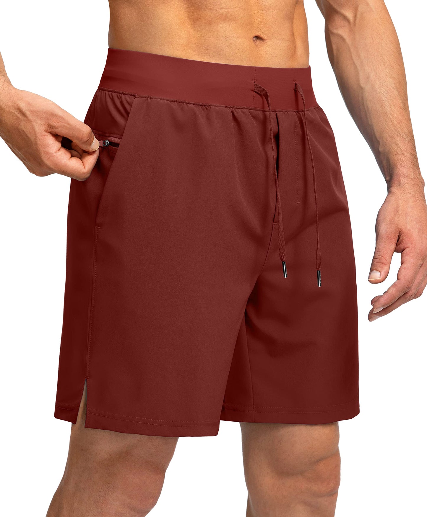 Soothfeel Men's Running Shorts with Zipper Pockets 7 Inch Lightweight Quick Dry Gym Athletic Workout Shorts for Men (Savannah, L)