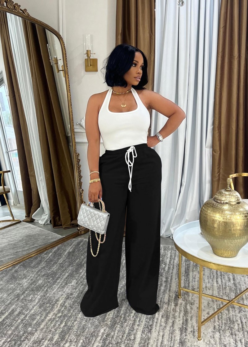 Nimsruc Wide Leg Sweatpants for Women High Waisted Drawstring Casual Loose Long Pants with Pockets 2026 Black XXL