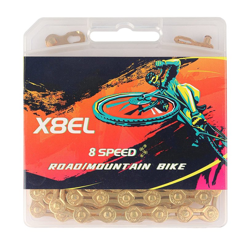 Hycline Bike Chain 6/7/8 Speed,Half Hollow Lightweight Bicycle Chains for Road Bike/MTB/BMX,1/2 x 3/32 Inch 116 Links-Gold