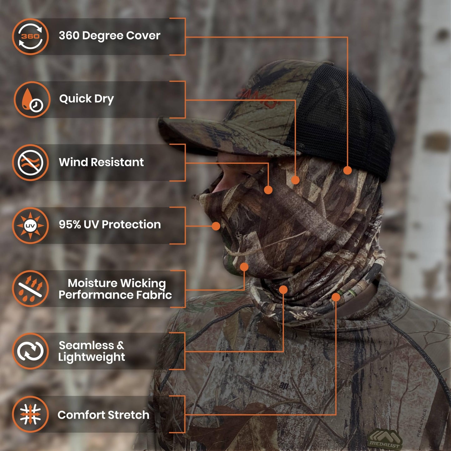 QuikCamo Camo Neck Gaiter Face Mask (Realtree Max-5)
