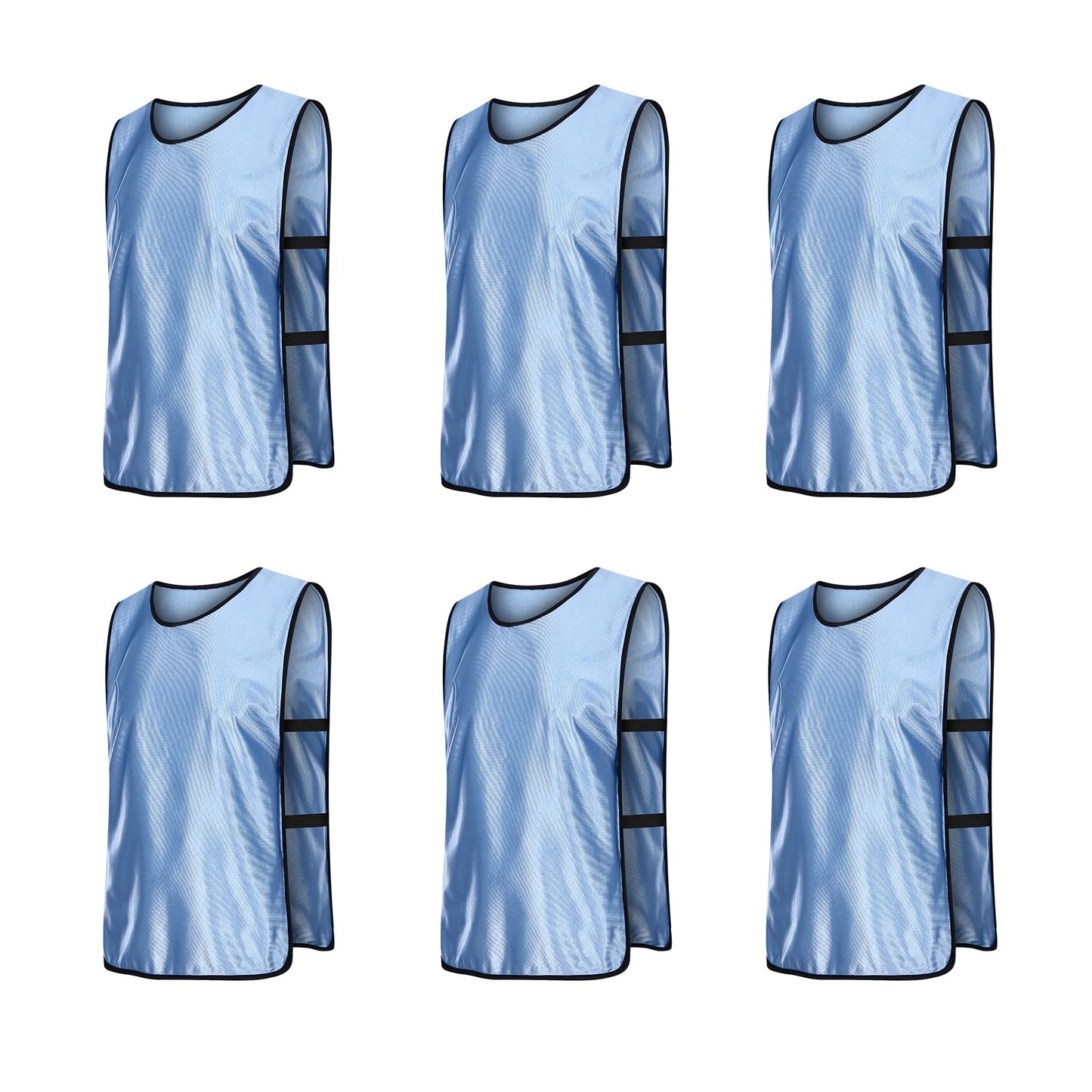 RE-HUO 6 Pack Scrimmage Vests/Sport Basketball Pinnies/Soccer Bibs for Kid and Adult (Sky Blue, XL)