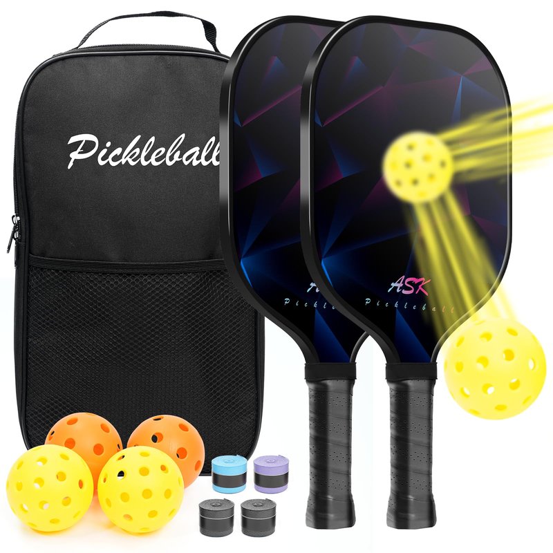 Pickleball Paddles Set of 2, Fiberglass Surface USAPA Approved Pickleball Paddle with 4 Outdoor Indoor Balls & Bag, Lightweight Pickle Ball Rackets for Women Men Kids, Idea Pickleball Gifts