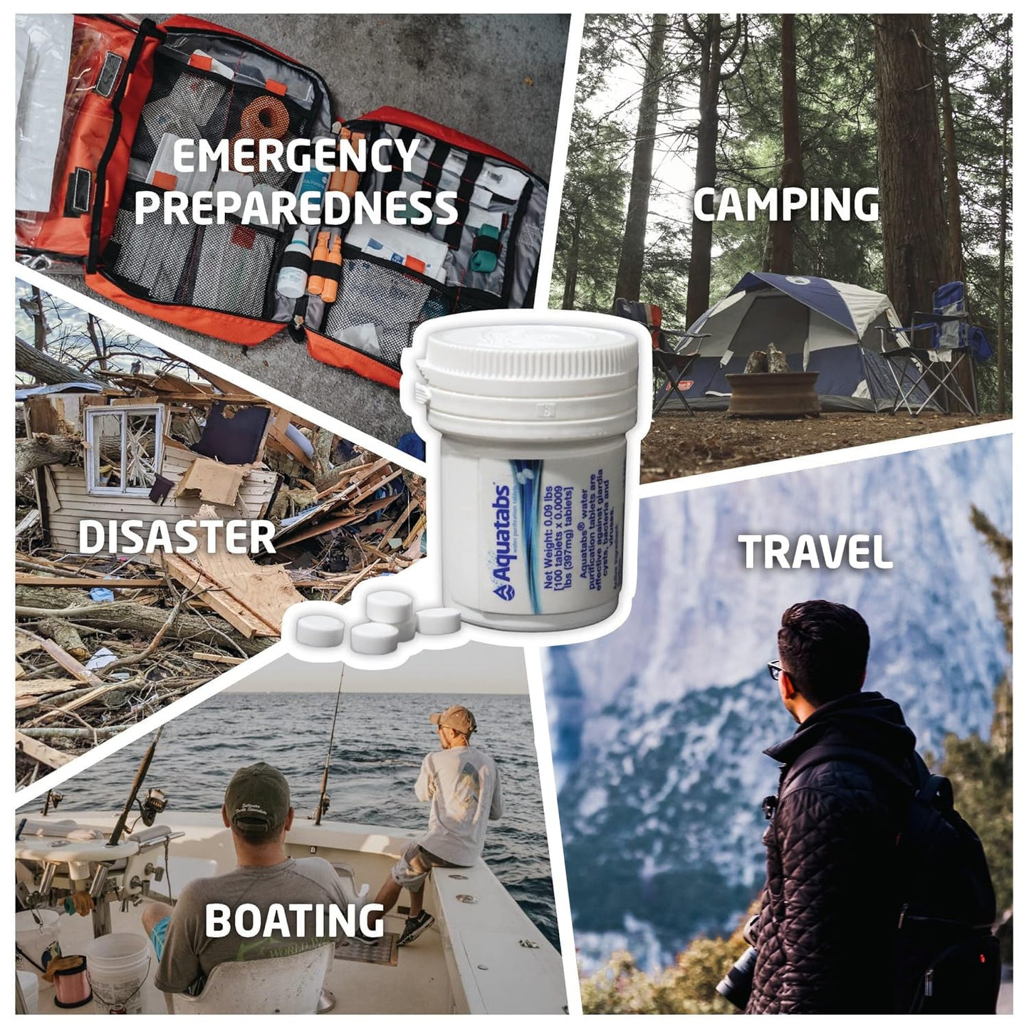 Aquatabs Water Purification Tablets (397mg, 100 Pack). Water Filtration System for Camping, Boating, Emergency Water, Survival Kit, and Marine. Easy-to-Use Water Purifier Treatment.
