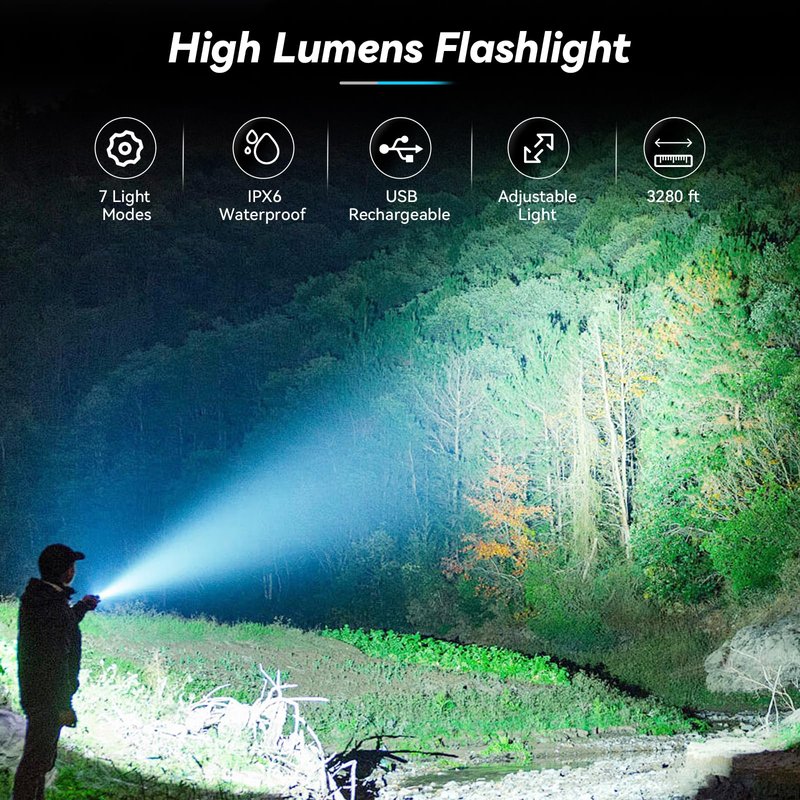 Flashlight Rechargeable Flashlights High Lumens, 99,000 LM Bright LED Flashlight Powered Flash Light, USB Rechargeable Flashlights & Waterproof Handheld Flash lights for Home Camping Hiking(2 Pack)