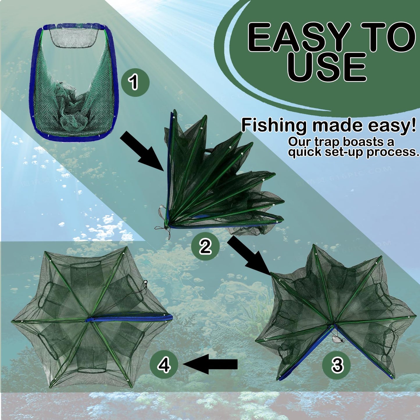 Foldable Fishing Bait Trap, Collapsible FishingTrap Net for Minnow, Crab, Crayfish, Shrimp - Easy Use 10 Hole Cast Trap Net Fishing Accessories, Catch More Fish and Crustaceans Effortlessly
