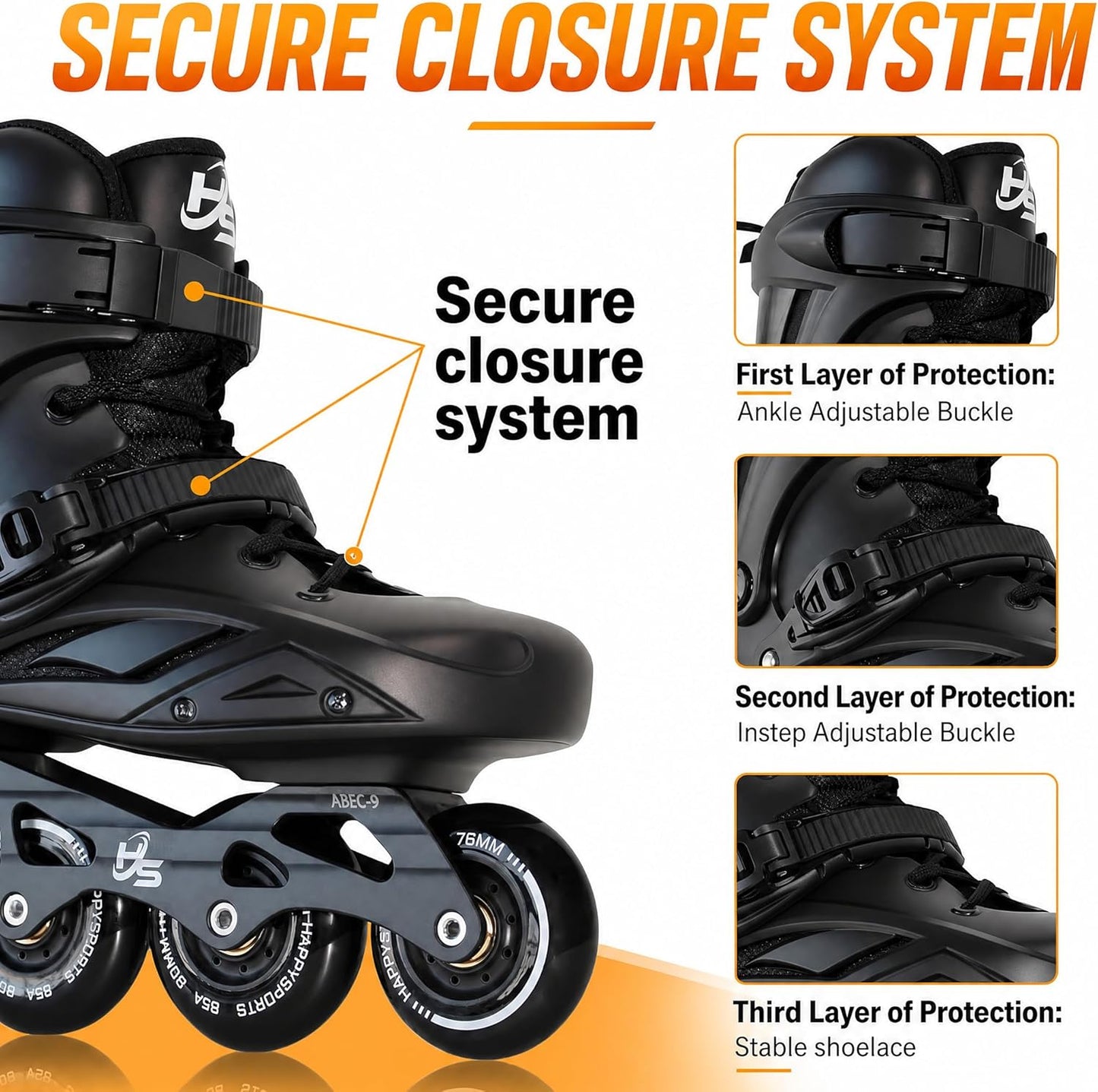 High-Performance Inline Skates for Men & Women - Ankle Support, Aluminum Frame | Smooth Ride on Asphalt & Indoor Fitness, Black