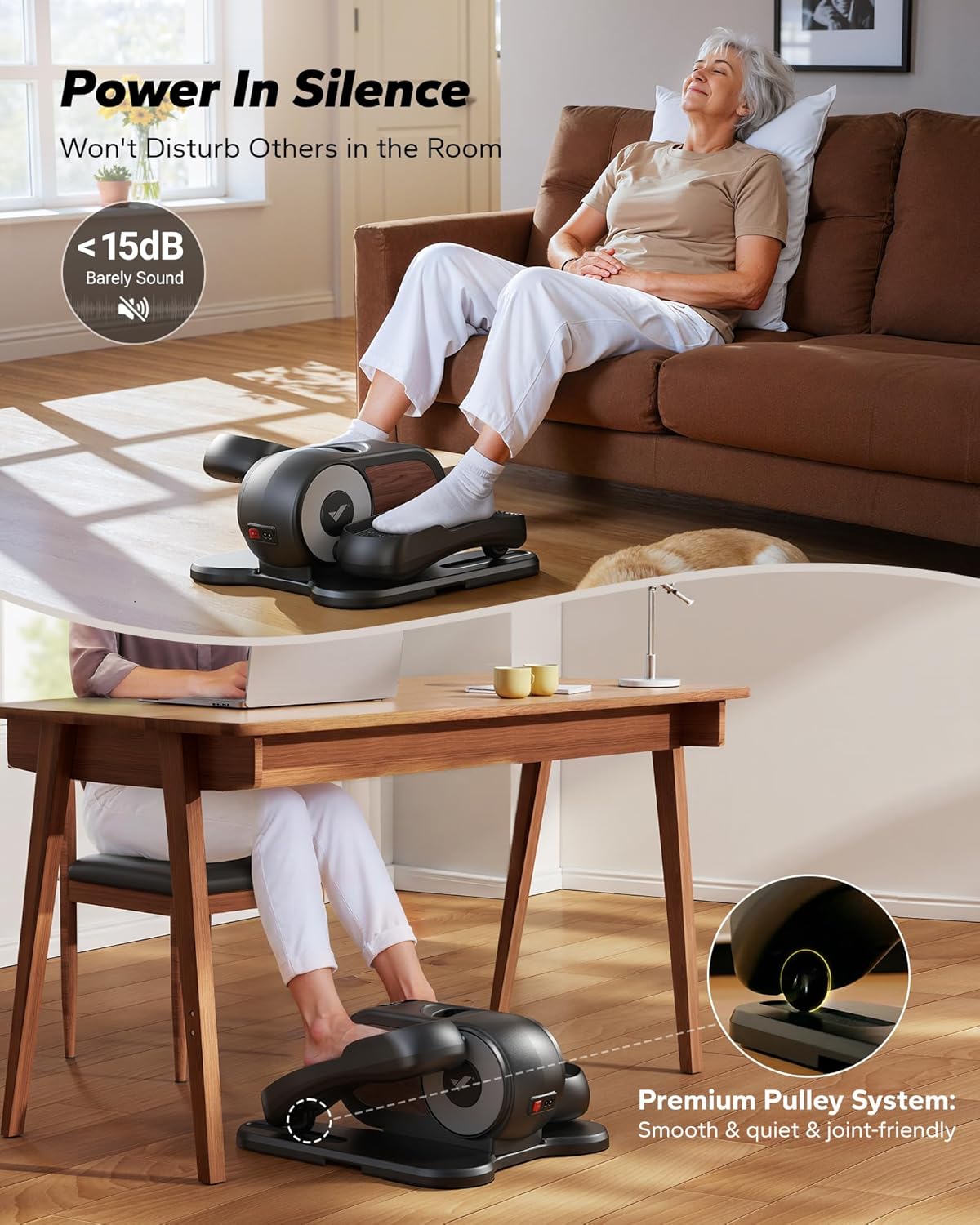 Under Desk Elliptical Machine - 12-Speed Quiet Portable Leg Exerciser for Seniors | Remote Control Home Office Fitness