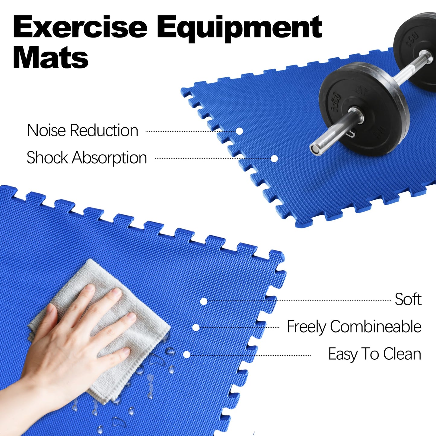Elevon Puzzle Exercise Gym Flooring Mat, 1/2" Thick EVA Interlocking Foam Tiles Workout Mat for Home Gym, Fitness Equipment, MMA, Gymnastics, 12 Tiles Shock-Absorbing Exercise Mat, Blue (48 Sq Ft)