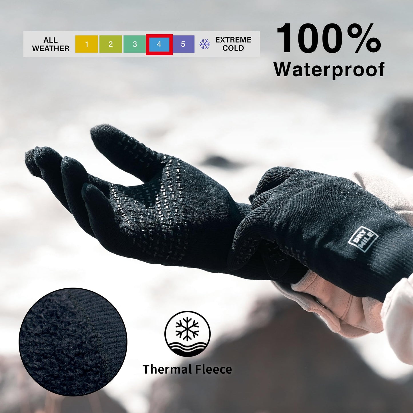 DRYMILE Alpine Waterproof Gloves - Warm Thermal Fleece Touchscreen Winter Gloves for Men & Women - Work, Hiking, Skiing, Running, Biking, Riding Glove. Ideal for Cold Weather - XL, Black