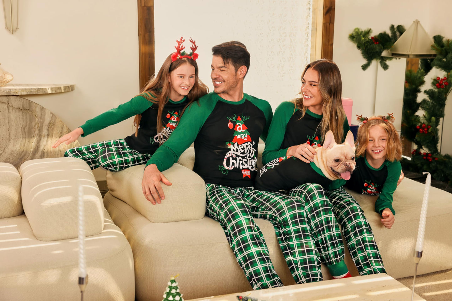 Haloumoning Family Christmas Pajamas Matching Sets Xmas PJs Sets Holiday Jammies Sleepwear Green