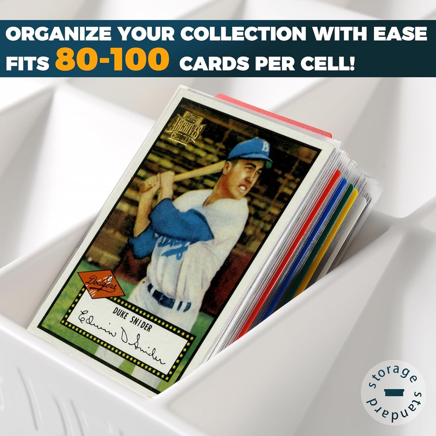 Card Sorting Tray - Stackable 15-Compartment Organizer for Trading Cards | Includes 15 Dividers, White