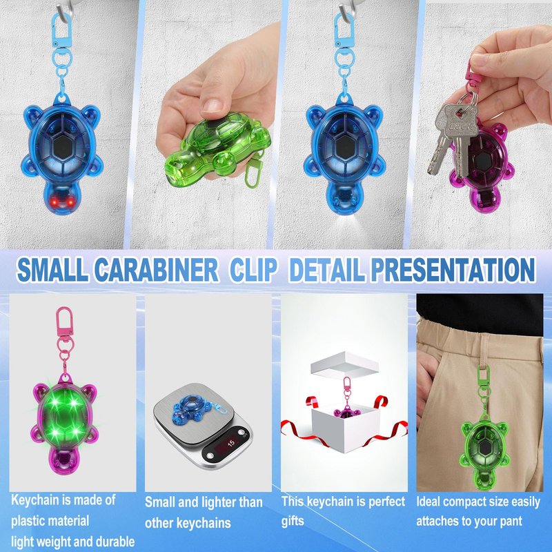 3PCS Set Turtle Keychain Flashlights, 7 Modes LED & SOS Emergency Rechargeable Mini Flashlight Key Ring Handbag Bag Purse Keychains Set Nurse Animal Keychain Lights, Outdoor Adventures (Small)