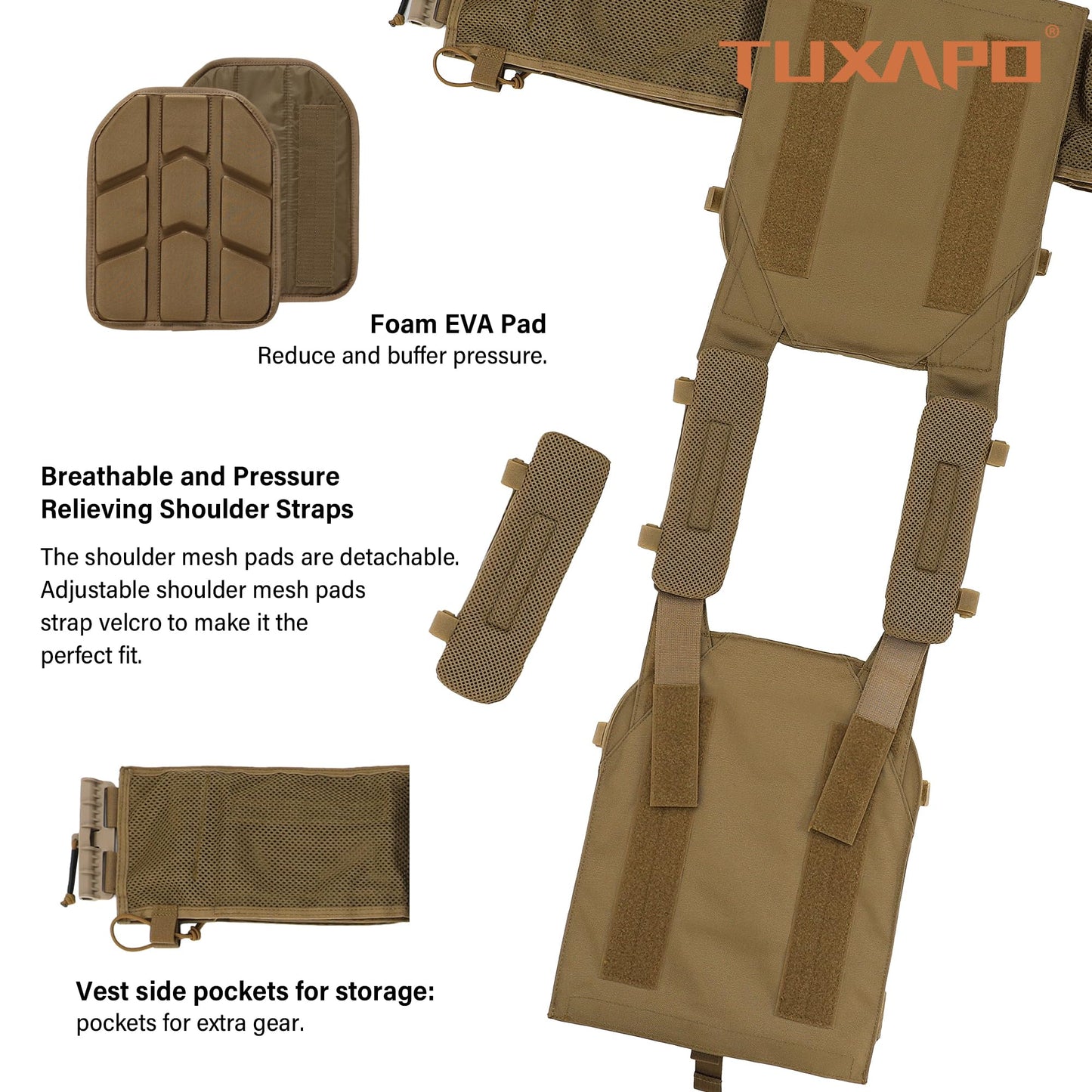 Tuxapo Tactical MOLLE Vests with Triple mag Pouch and Side Cummerbund Pouches, Quick Release Vests for Men