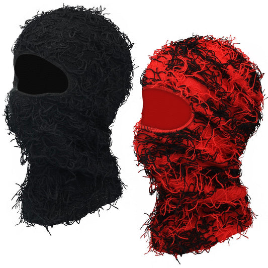 Distressed Balaclava Ski Mask,Atakai Shiesty Mask Yeat Turban Airsoft Knitted Winter Warmer Fuzzy Ski Mask for Men Women Black and Red