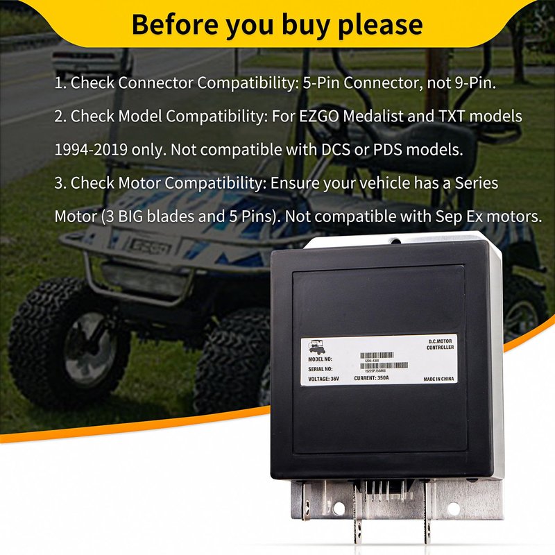 25864G05 36V 350A 5-Pin 25864G09 25864g03 for Curtis 1206-4301 Speed Controller 3-Big-Blades for EZGO Medalist & TXT 1206 Series Model (Year 1994 Up) with ITS Throttle Input
