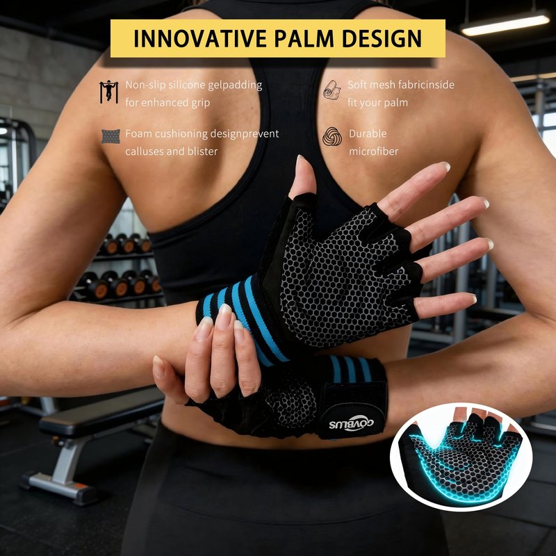 Govblus Workout Gloves for Men and Women,Gym Gloves for Weight Lifting with Wrist Support,Exercise,Rock Climbing, Biking,Training,Fitness,Pull up,Fingerless, Breathable and Snug fit(Small)