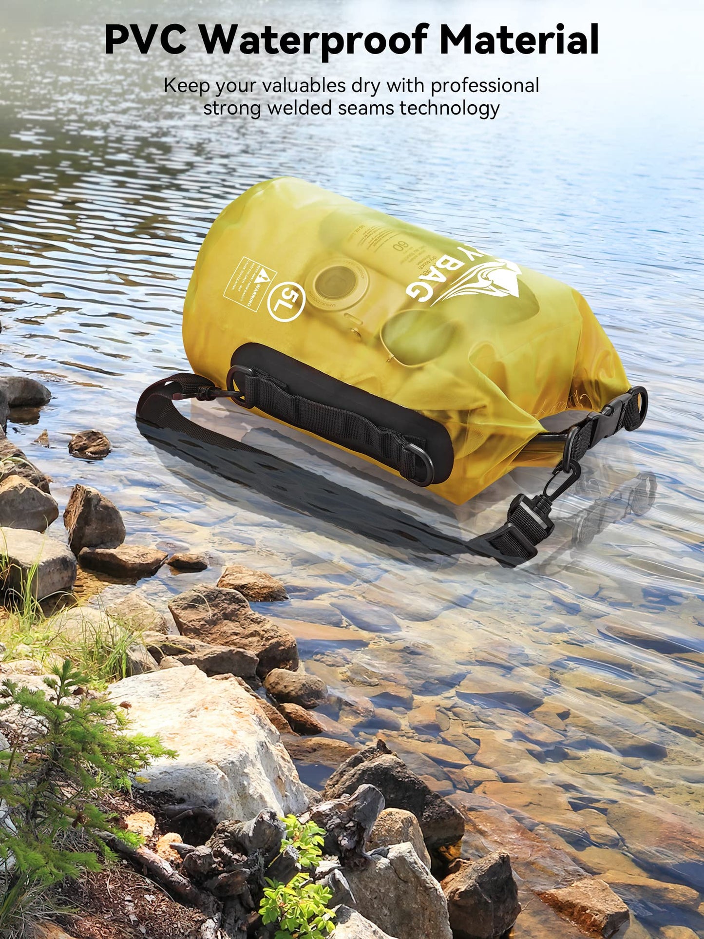 HEETA Dry Bag Waterproof for Women Men, Roll Top Lightweight Dry Storage Bag Backpack with Phone Case for Travel Swimming Boating Kayaking Paddle Board Camping Beach Accessories (Yellow, 40L)