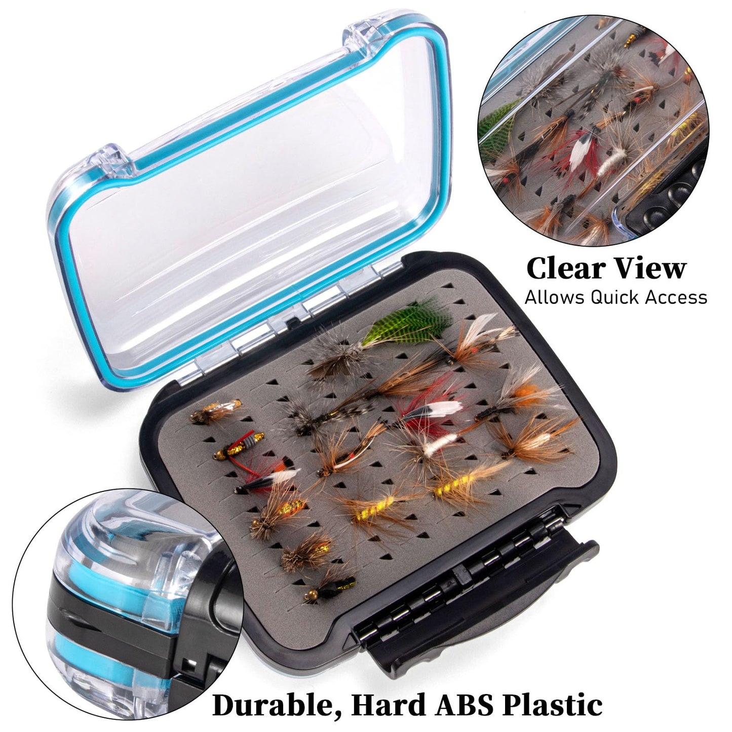 Dr.Fish Fly Fishing Box, Flies Storage Case Waterproof Silicone Double Sided Clam Fishing Jig Boxes Crappie Panfish Trout X-small