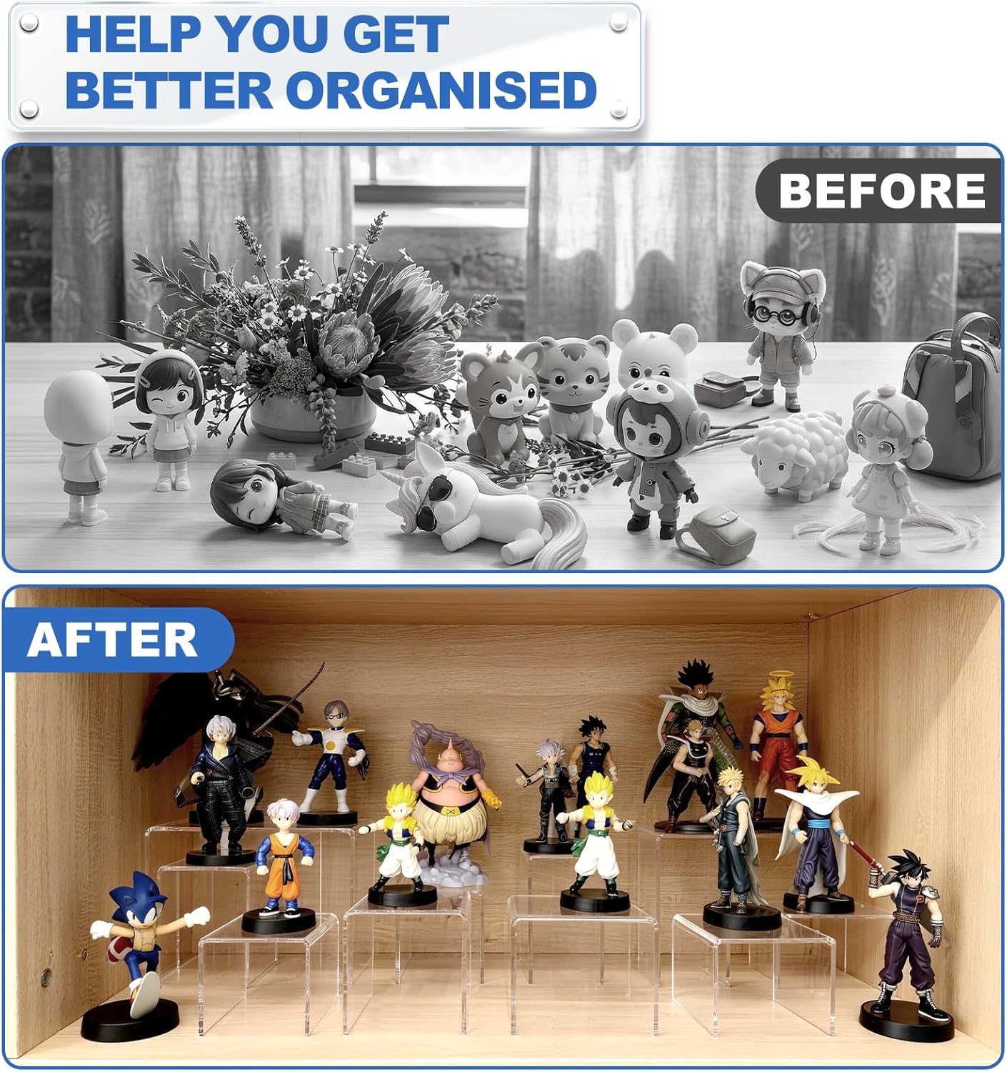 Aheroi Acrylic Display Risers - 6 Pcs Set of Square Stands for Figures & Cupcakes | 3", 4", 5" Sizes