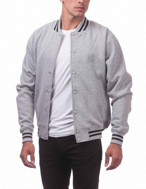 Pro Club Men's Varsity Fleece Baseball Jacket, Heather Gray/Heather Gray, 5X-Large
