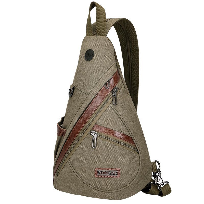 WITZMAN Canvas Sling Bag for Men Women Convertible Sling Backpack Crossbody Vintage Chest Bag Travel Casual Daypack（A8003 Army Green）